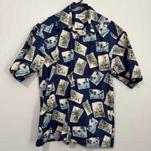 USED Men's Campia Short Sleeve Button Down Shirt Color Green and Blue Size Large